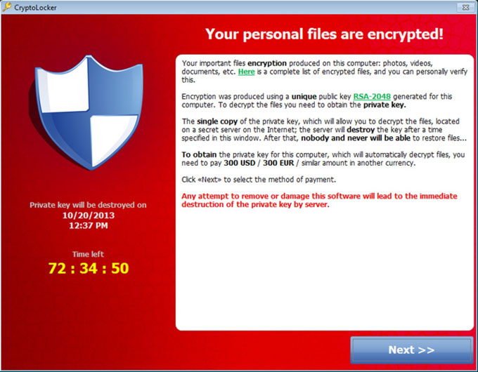 Warning - CryptoLocker ransomware reaches new low